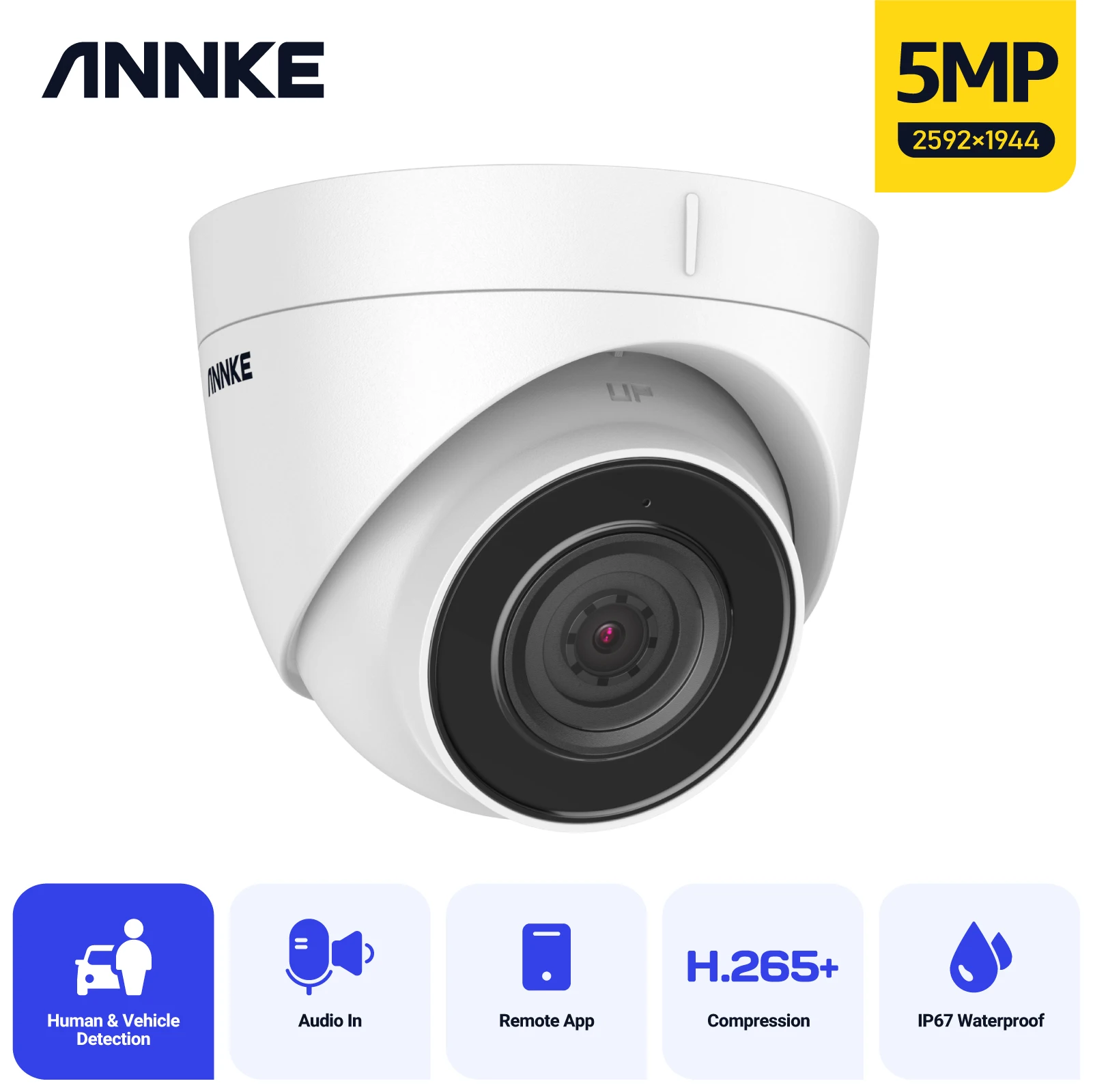 ANNKE Ultra HD 5MP POE Camera IP67 Outdoor Indoor Security Network Dome 2.8mm EXIR Night Vision Email Alert PoE Camera White