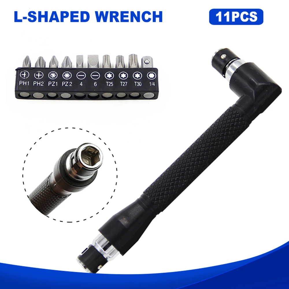 L-shaped 1/4 Hexagonal Screwdriver Bit 90 Degree Double Head Handle Black 6.35 Wrench 10pc Black Tape Screwdriver Bit Tool Set