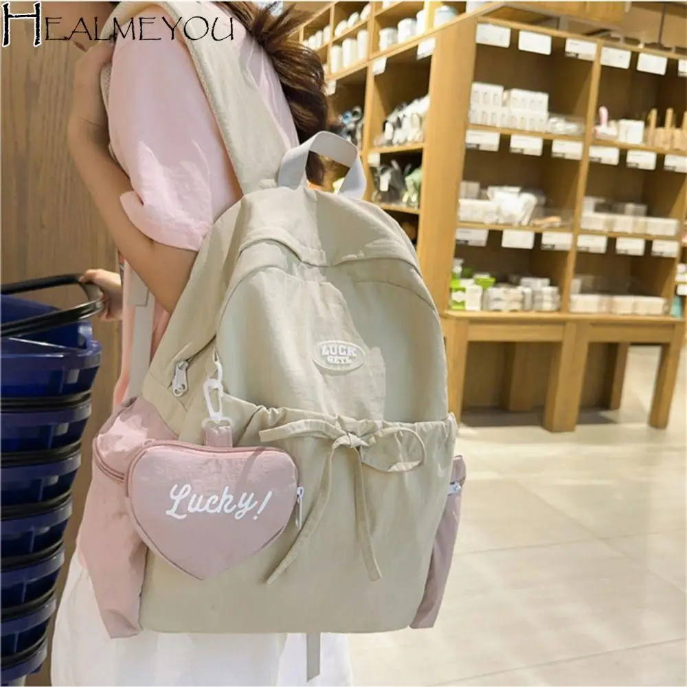 Lightweight Nylon School Backpack Trendy Cute Schoolbag Waterproof Large Capacity Shoulder Bag Commuting