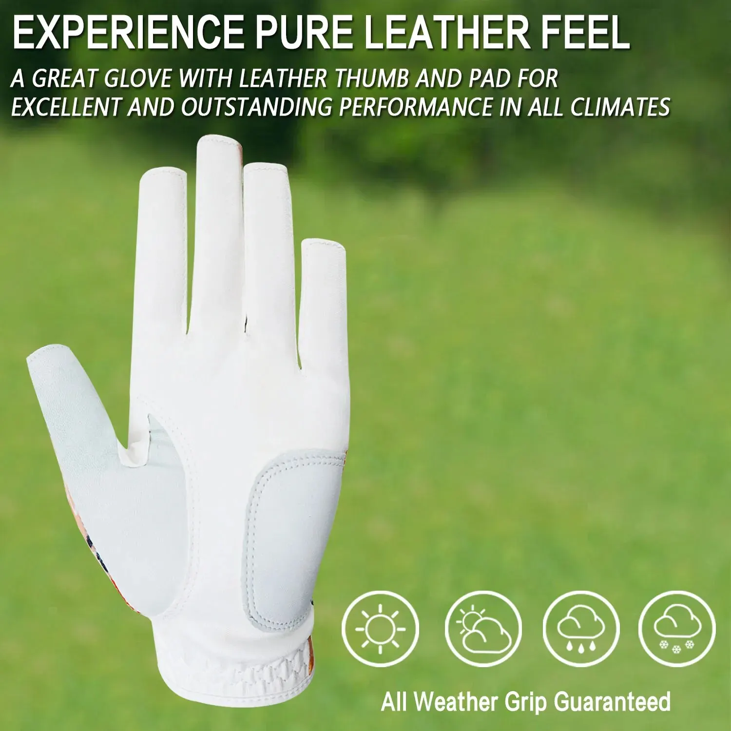 Golf Gloves Women Half Finger Left Hand with Ball Marker 1 Pack, All Weather Glove for Right Left Handed Golfer