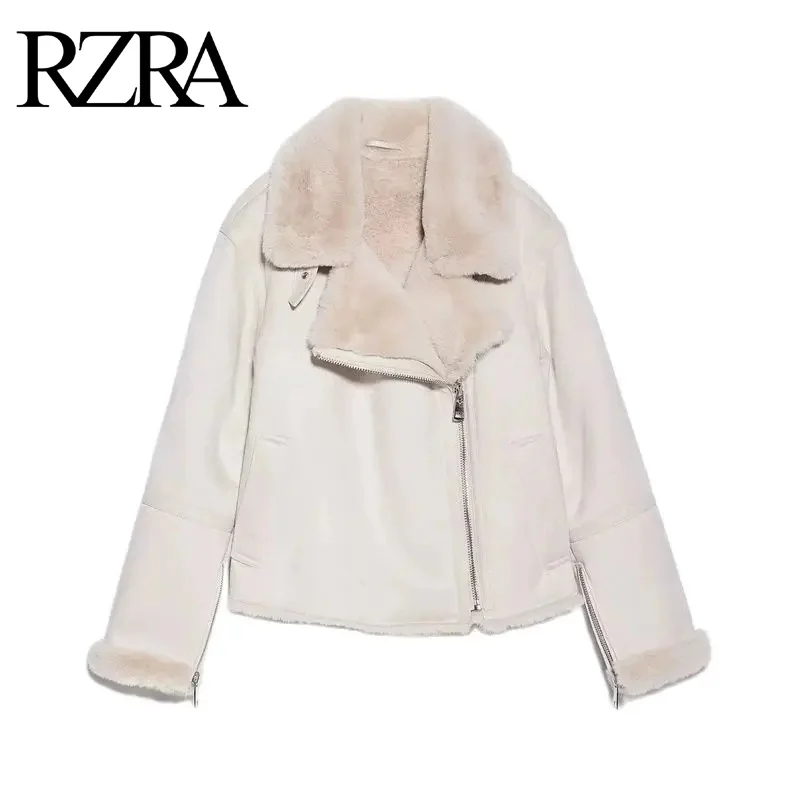 RZRA autumn and winter new European and American style suede fur one-piece lamb wool warm short jacket motorcycle suit