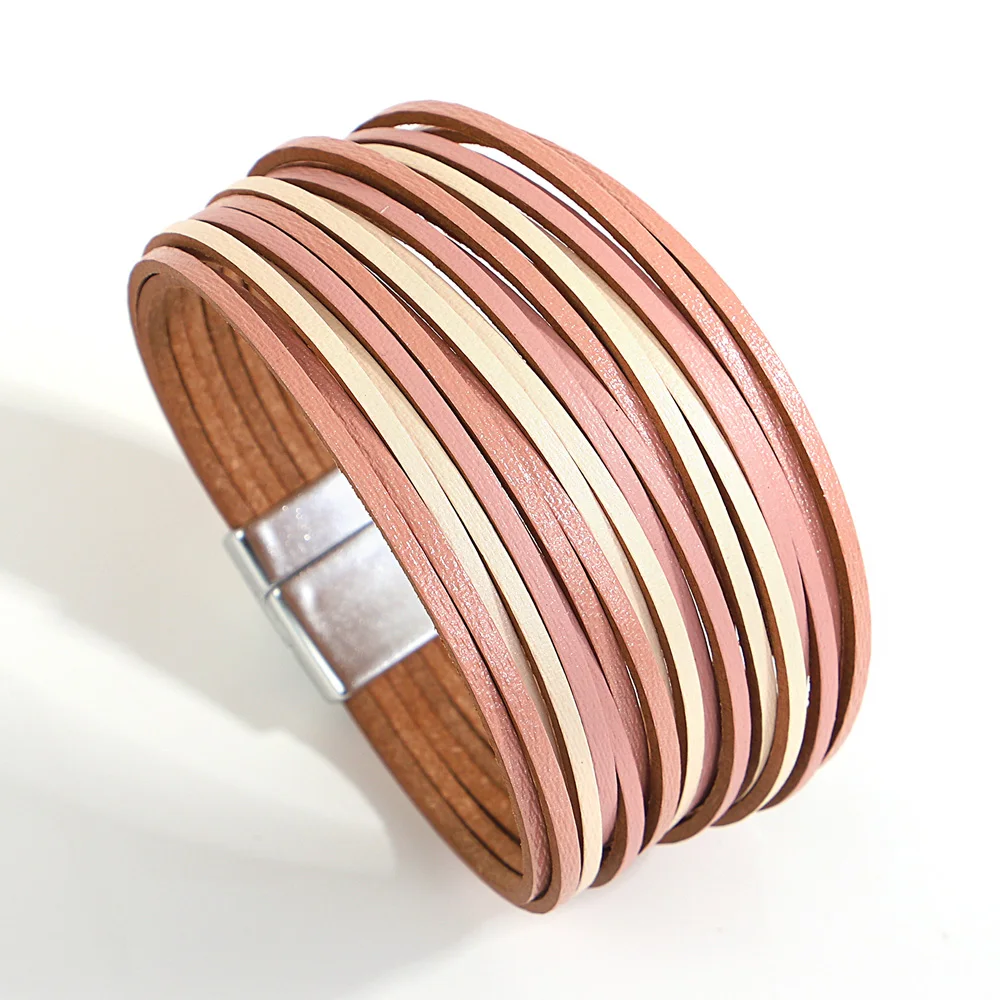 ALLYES Trendy Kleurrijke Lederen Armband voor Vrouwen Mannen Boho Multilayer Slanke Strips Wrap Brede Bangle Armbanden Party Sieraden Geschenken