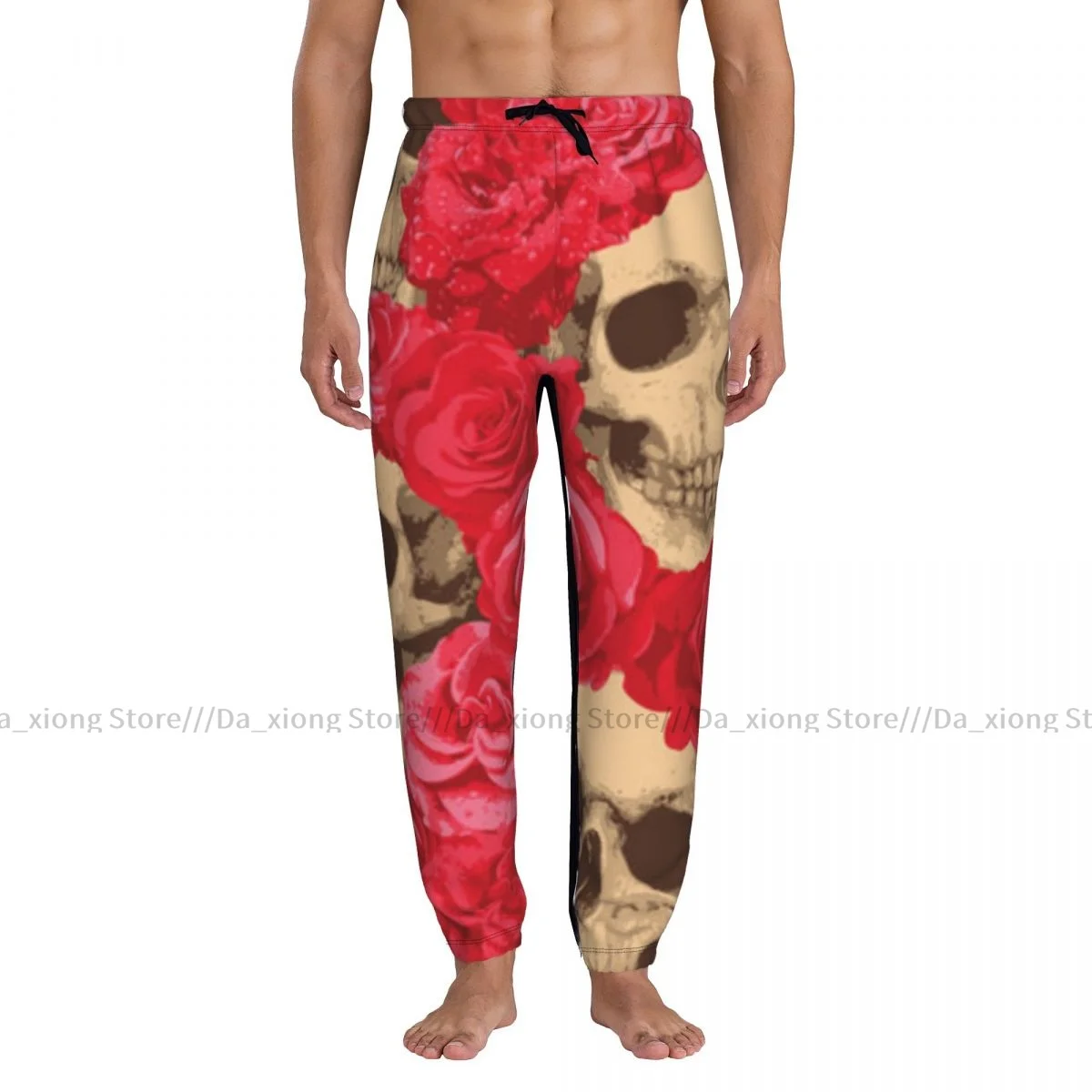 Men Pants Skulls And Red Roses Male Trousers Fitness Sweatpants Streetwear