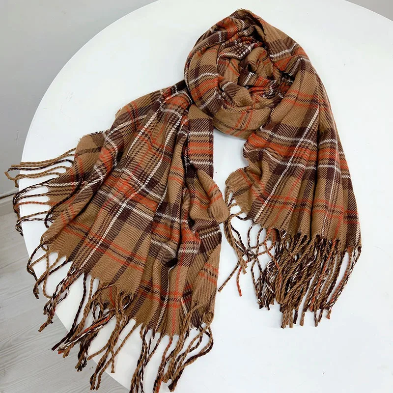 Plaid Keep Warm Scarf For Women Thick Cashmere-like Showl