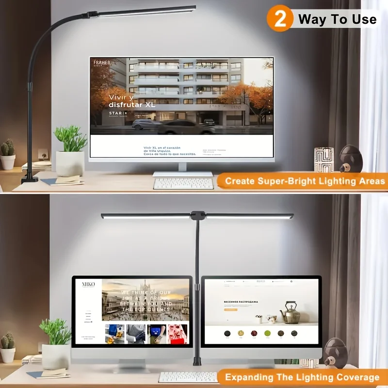 LED Desk Lamp Single Double Head with Stepless Dimming 3 Color Eye-Caring For Home Office Reading Light Adjustable Flexible Lamp