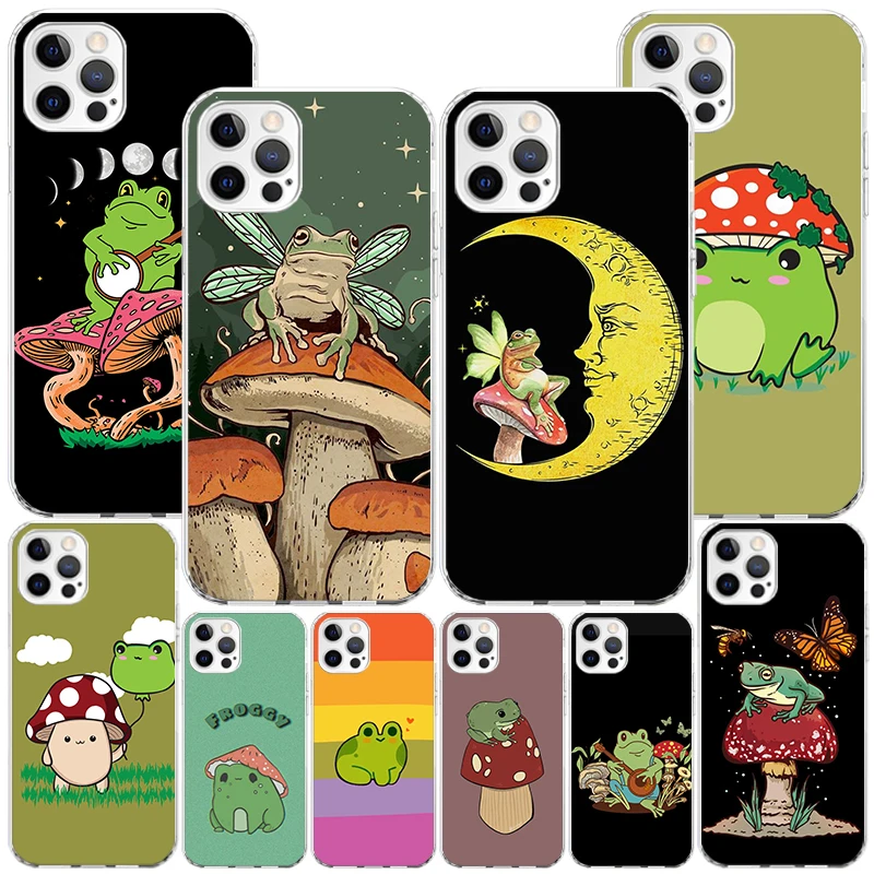 Cottagecore Frog Mushroom Kawaii Phone Case For iPhone 16 Pro Max 15 + 14 Plus 11 12 13 Mini Xs X XR 7 8 SE Personalized Gift Pr