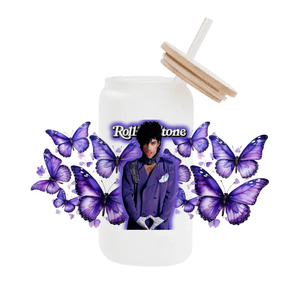 Cantante violet pluie Prince pour Libbey 16oz peut verre 3D étanche UV DTF café peut envelopper Libbey verre Wrap