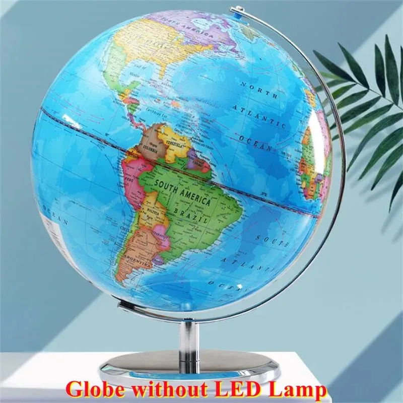 360° Rotation Globe HD Printed Full English World Desk Teaching LED Lights Globe Metal ABS Office Crafts