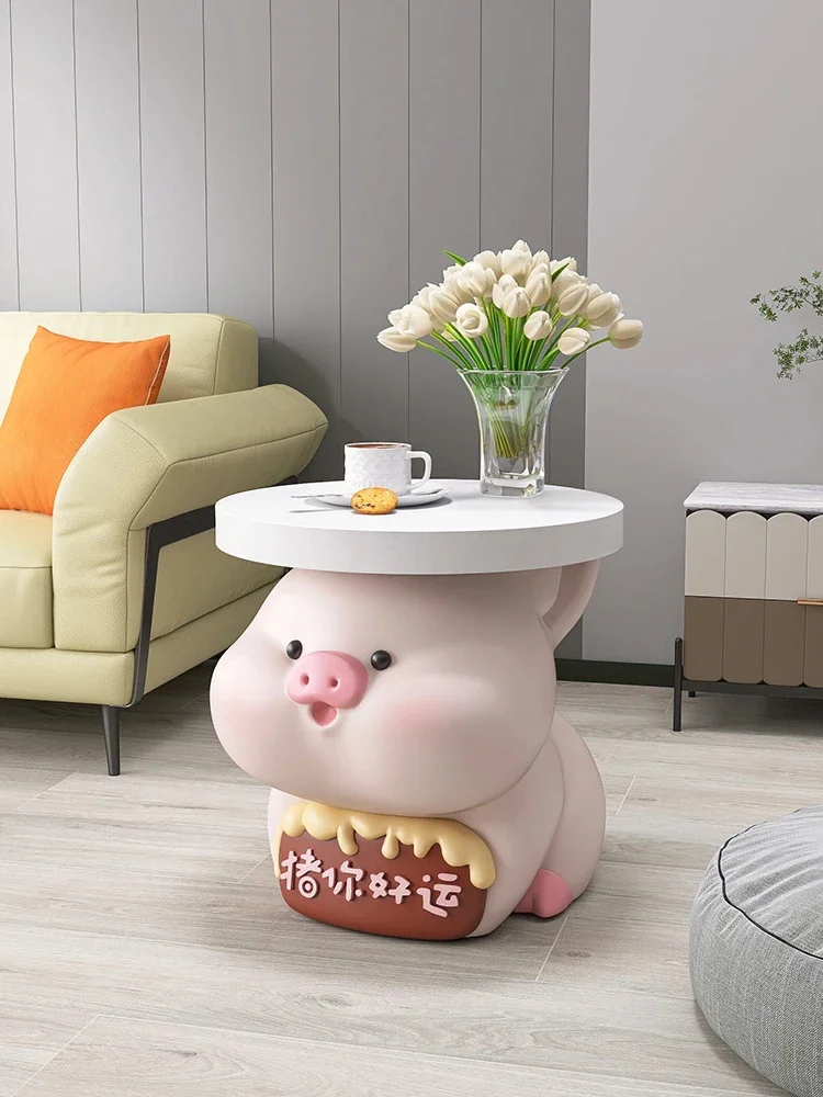 Home Decor Cute Good Luck Piglet Statue Floor Decoration Cream Style Living Room Sofa Bedside Coffe Tea Table Housewarming Gift