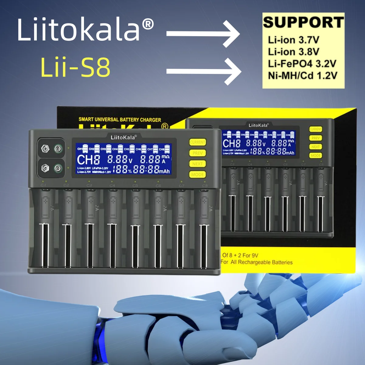 LiitoKala Lii-S12 Lii-D4XL Lii-S8 Lii-M4S LCD Multifunctiona 21700 18650 3.7V Li-ion 3.2V LiFePO4 1.2V NiMH/Cd 26650 32700 14500