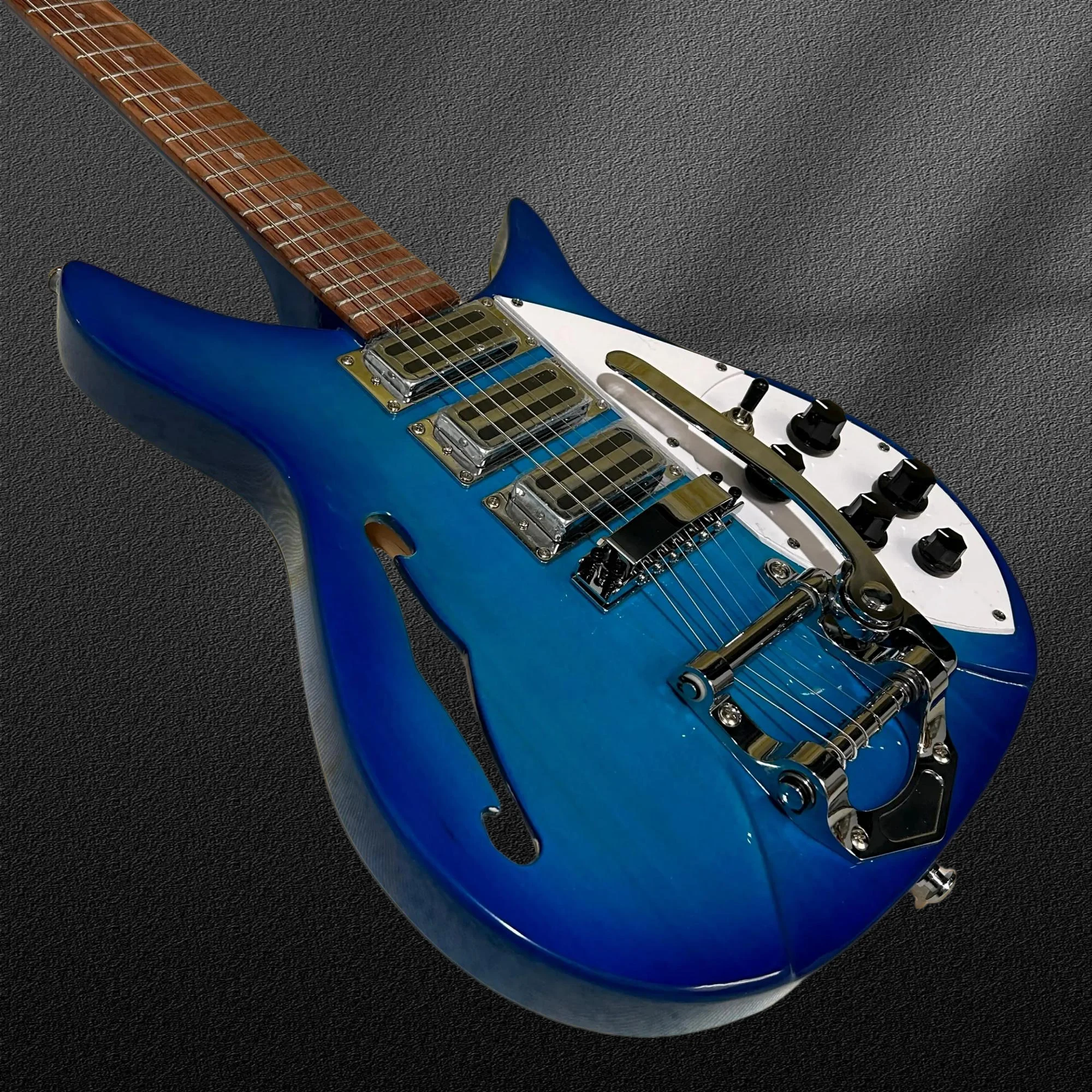 2026 hot Guitars 325 Model, Semi Hollow,Transparent Blue Version, 527mm Scale Length, F Holes, 34 Inches
