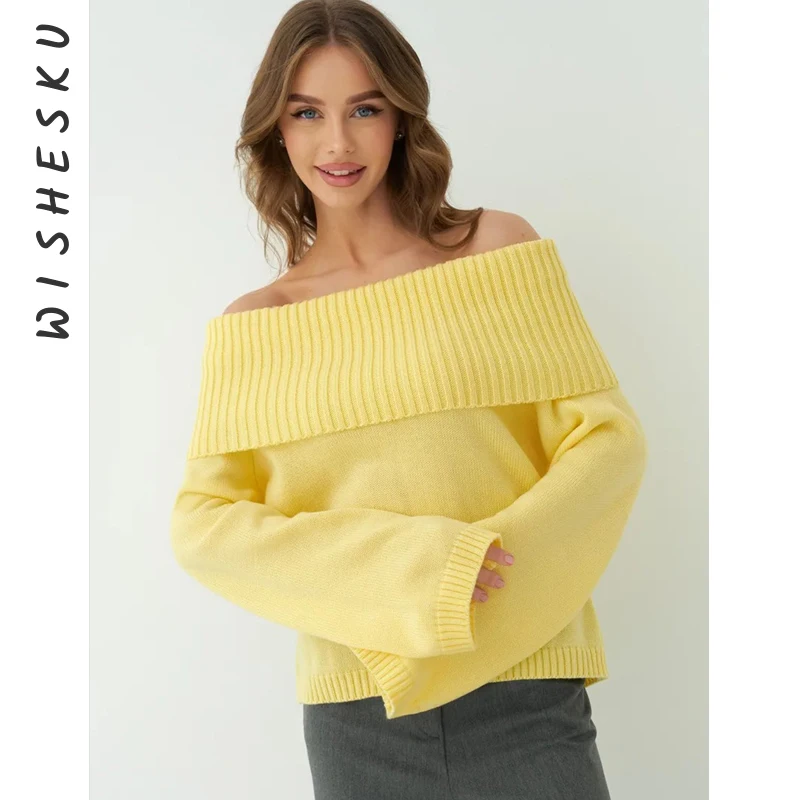 

Сексуальный повседневный свитер с наклонными плечами и открытой спиной, женский вязаный мешковатый пуловер с длинными рукавами, топ 202, осень-зима, одежда Harajuku Y2K