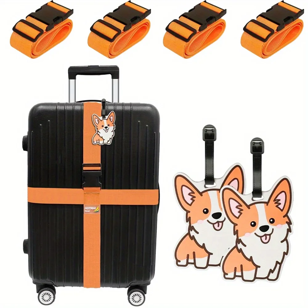 

6 шт./компл., 4 ремня для багажа и 2 багажных бирки, креативные аксессуары для багажа с героями мультфильмов, добавление цвета в путешествие