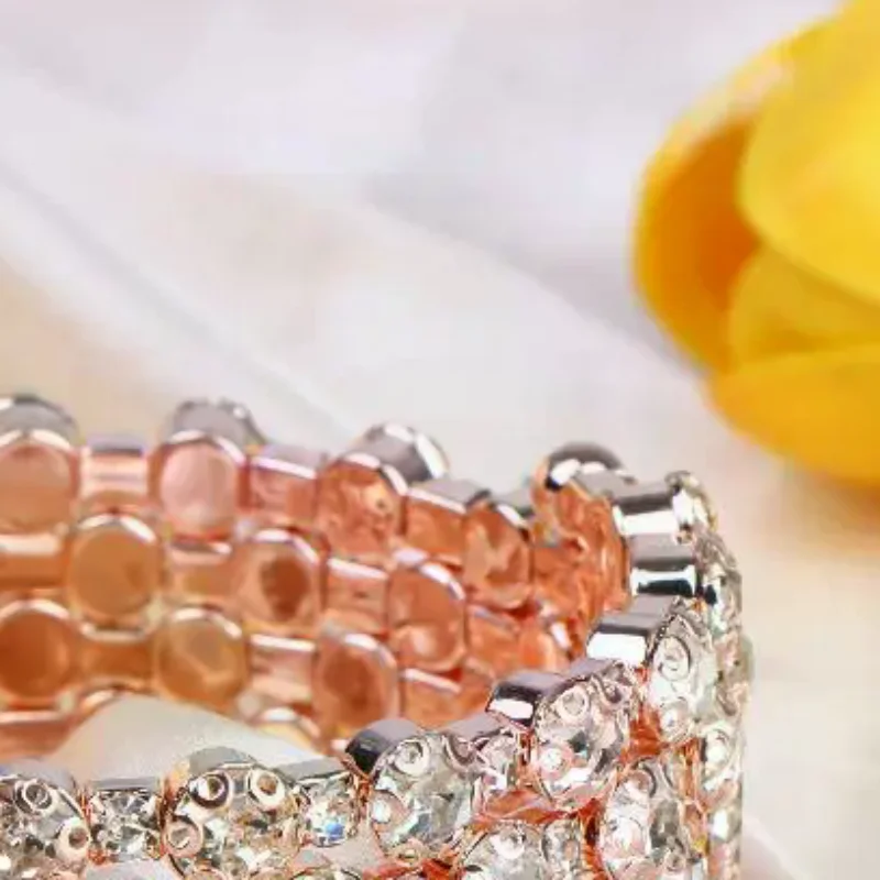 6 Layers Rhinestone Bangle Open Cuff Bracelet Shiny Crystal Winding Bracelet Adjustable Fashion Jewelry For Stage Wedding Wear