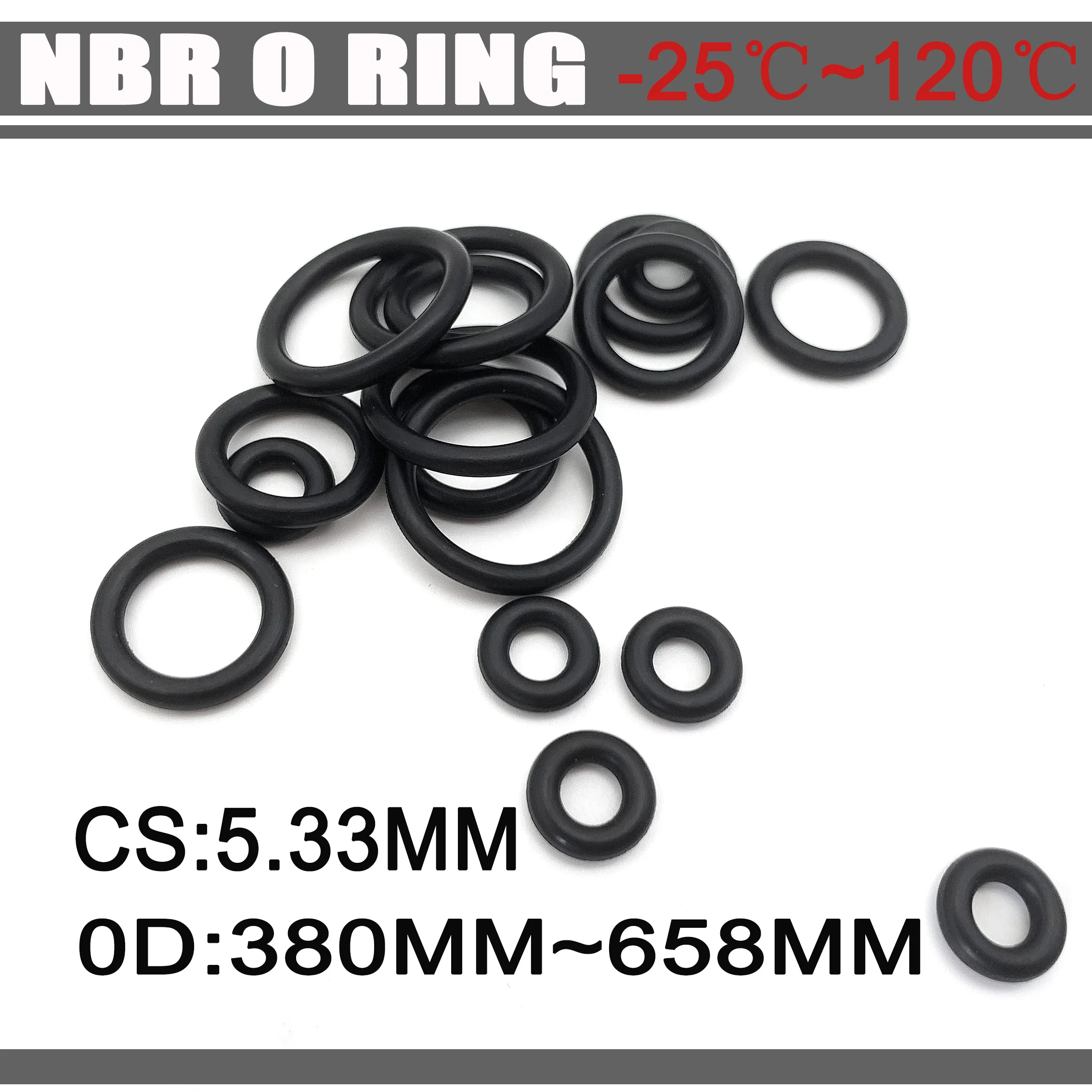 

1 шт. CS 5,33 мм наружный диаметр 380 мм ~ 658 мм прочные черные уплотнительные кольца NBR маслостойкие механические уплотнения водонепроницаемое уплотнительное кольцо для промышленного использования