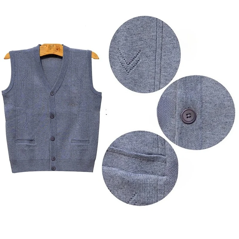 Autumn Winter Men's Knitted Warm Vests Mens Retro Button V-Neck Jumper Knitted Waistcoats Men Sweater Vest Jackets Clothing