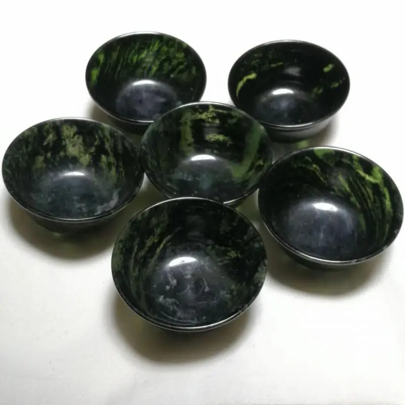 Natural Dark Green Jade Teacup Health Kung Fu Teaset Hand-carved Real Chinese Xinjiang Jades Stone Tea Cups Gongfu Teaware