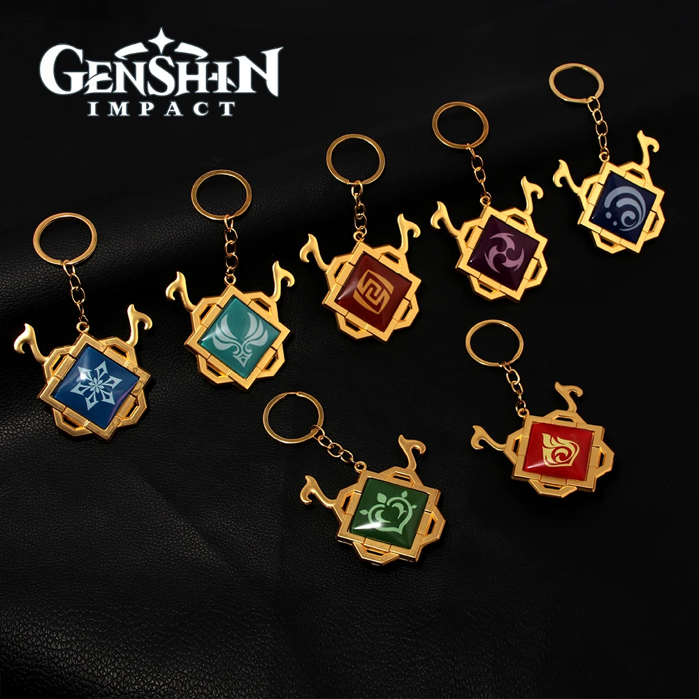 Game Genshin Impact Liyue Vision Keychain Cosplay Zhongli Ninggung Xiao Glass Pendant Keyring For Women Men Car Accessories