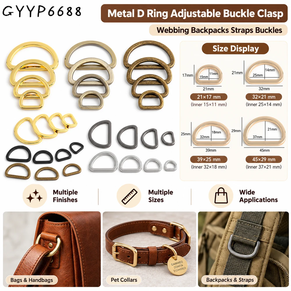 50PCS 15mm 25mm 32mm 38mm Metal D Ring Buckles Bag Strap Connector Purse Side Buckle Webbing Closed Loop DIY Sewing Accessories