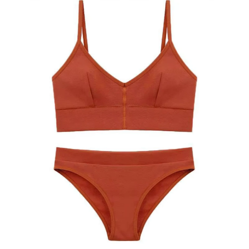European American Fashion Sexy Spice Girl Solid Color Bra Suit Women's Thin Shoulder Strap Suspender Top Briefs Two-piece Suit view 4