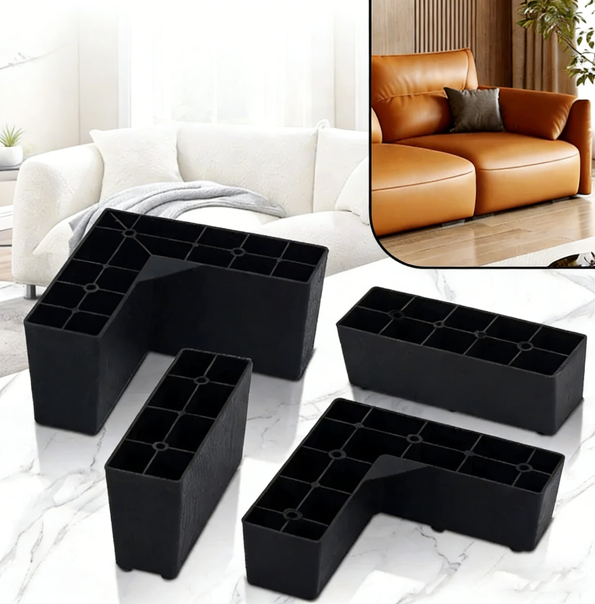 PE Plastic Sofa Foot Base Square/L/T Type Table/Chairs Height Increasing Support Leg M8 M10 Furniture Foot Cabinet Accessories