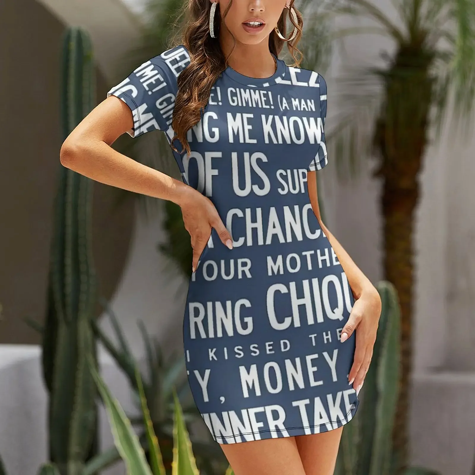 ชุดเดรสแขนสั้น SOS AB BA Lyrics สำหรับงานพรอม ปี 2025 ชุดเดรสฤดูร้อนทรงหลวม เสื้อผ้าผู้หญิงฤดูร้อน