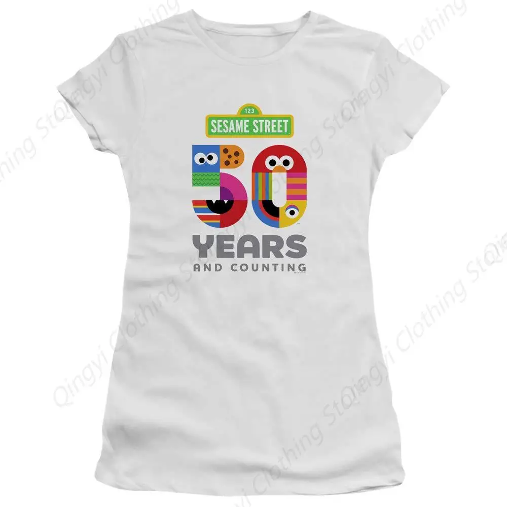 Sesame Street Juniors T-Shirt 50th Anniversary Logo White Tee