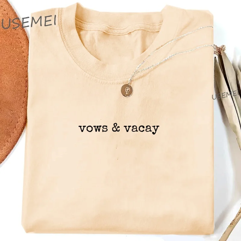 Camiseta Vows Vacay para mujer y hombre, camiseta de boda, camiseta para vacaciones de boda y luna de miel, ropa de regalo nupcial, ropa lavada Retro de algodón