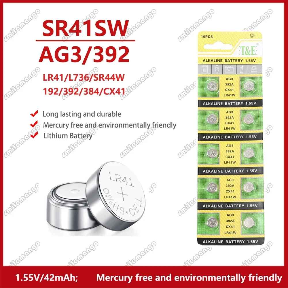 2-50PCS 1.55V AG3 LR41 Button Batteries SR41 392 192 Round Cell Coin Alkaline Battery L736 384 SR41SW CX41 For Watch Toys Clock