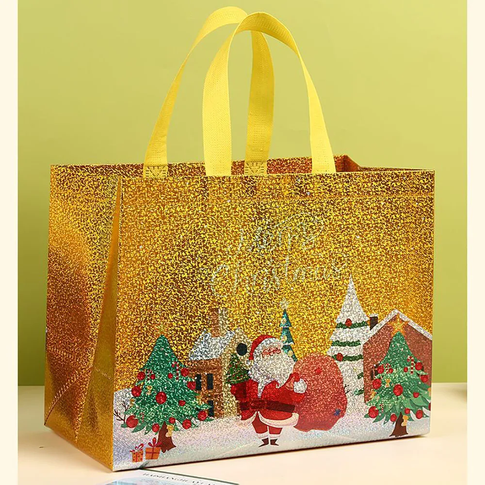 Christmas Non-woven Tote Bag Santa Xmas Tree Gift Bag Large Capacity Shopping Bag Xmas 2026 New Year Candy Gift Packaging Bag