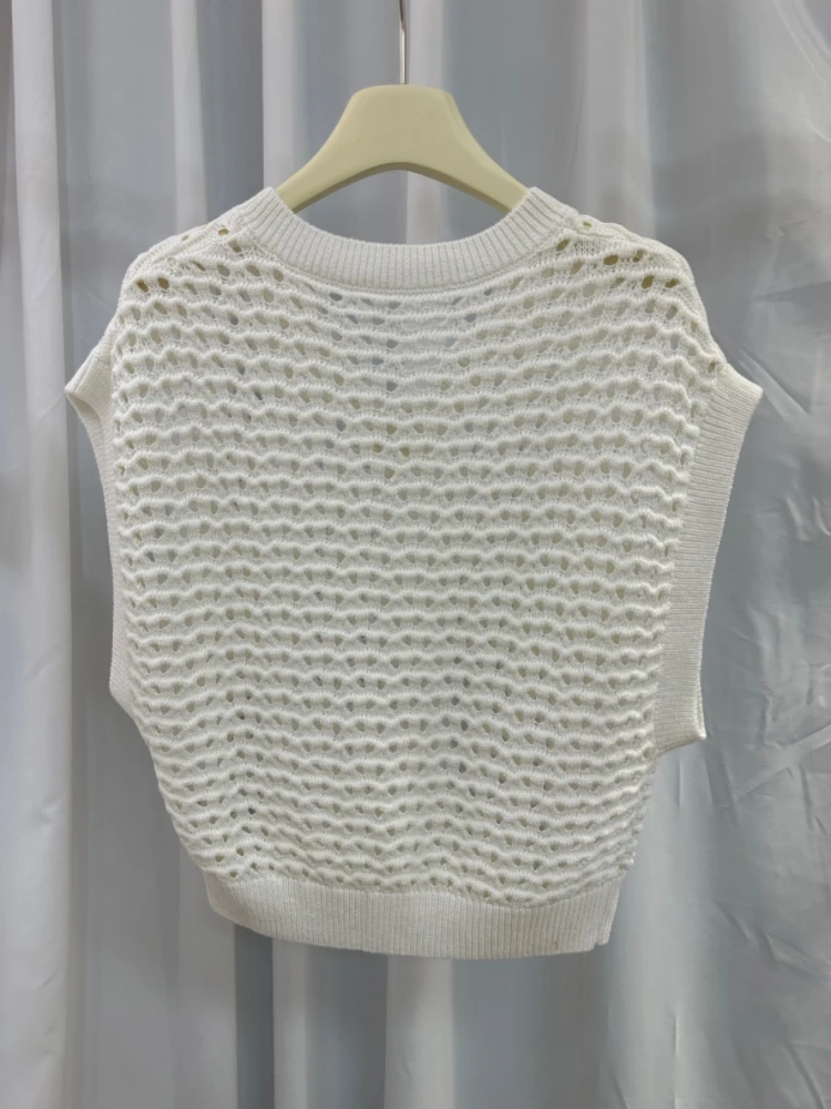 24B//C New Women\'s Knitted Sweater Mesh Fish Scale V-neck Pullover Casual Style Sleeveless Vest Top