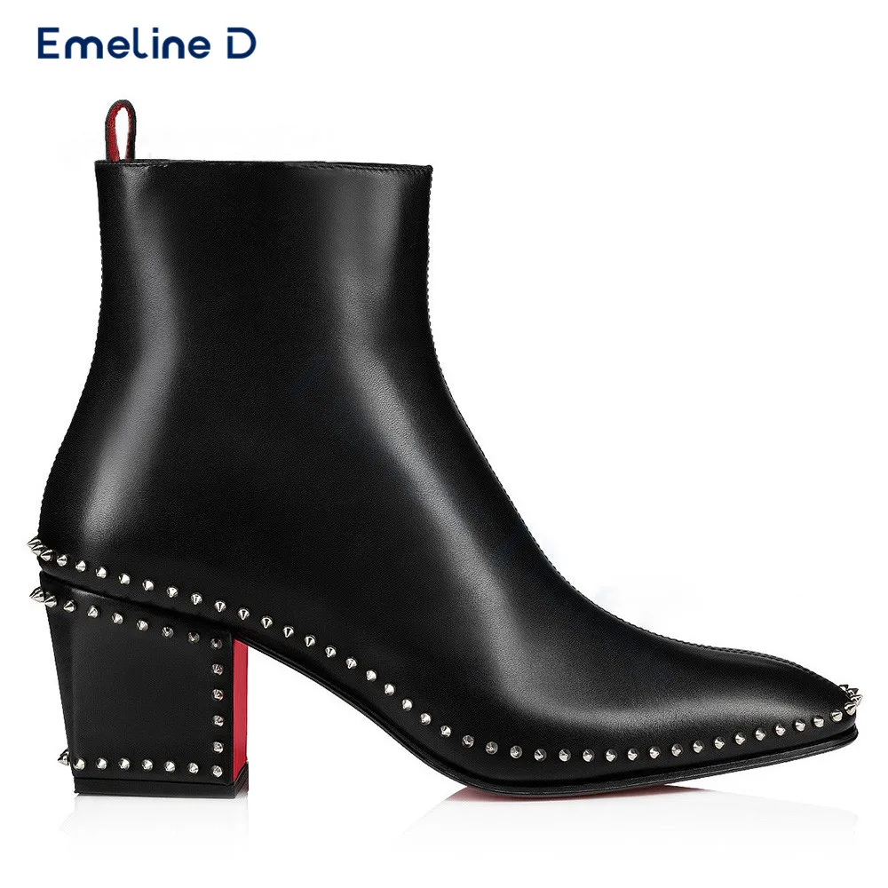 

Studded Black Business Leather Boots Thick High Heels Solid Color High Quality Pull-On Ankle Boots Trendy Formal Men's Boots