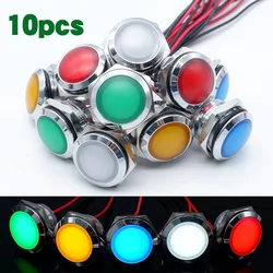 10pcs 12/16/19/22mm Metal LED Indicator Light Red Orange Blue Green White Panel Mount 5v 12V 24v Waterproof Round Signal Lamp