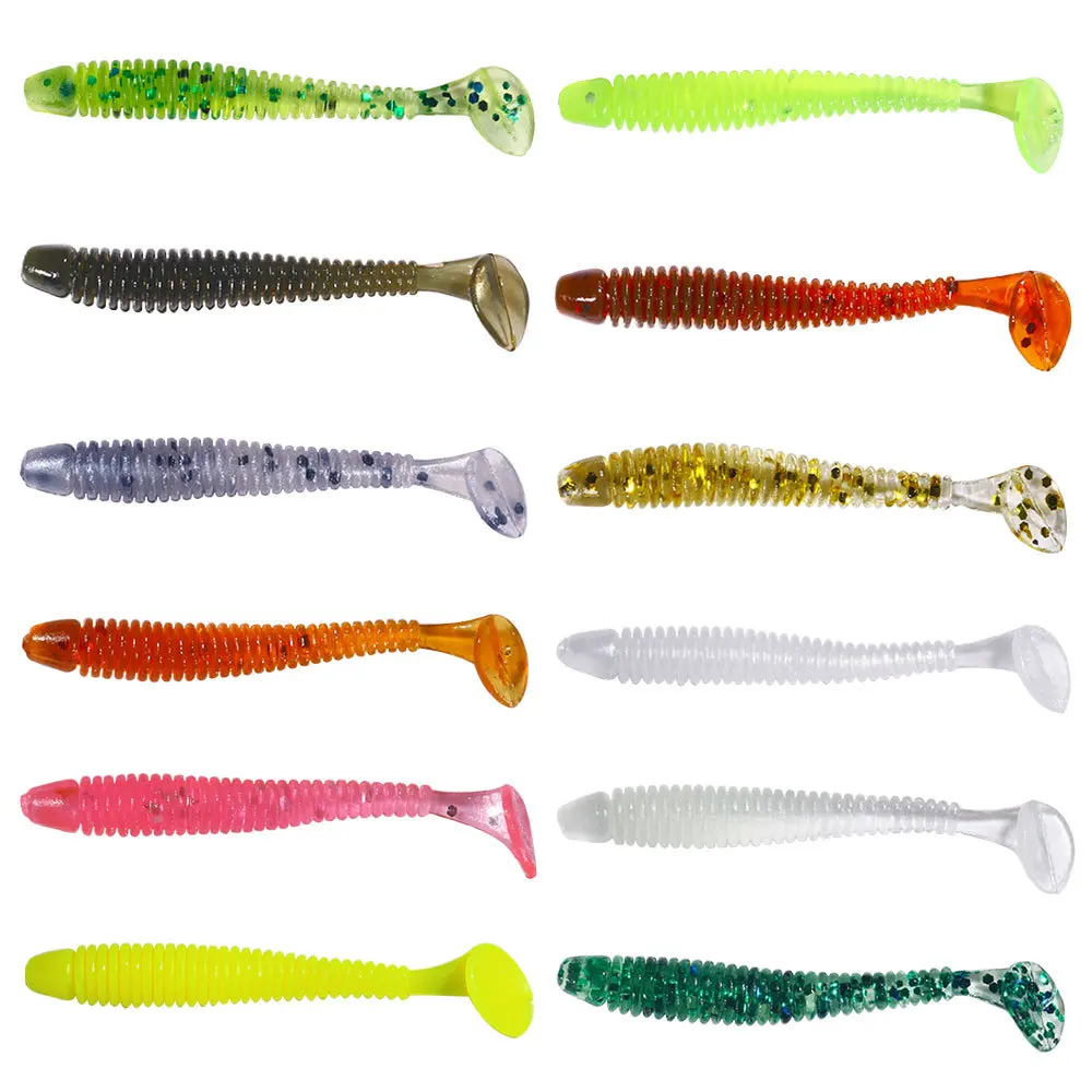 50Pcs/Bag Spiral Threaded T-Tail Soft Worm Micro Root Fishing Weedless Long Cast Freshwater Bionic Fishing Lure