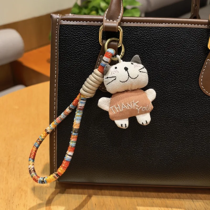 

Handmade Fabric Cartoon Cat Bag Charm Keychain Phone Lanyard Soft Cute Premium Quality for Purse Backpack Fashion Accessory
