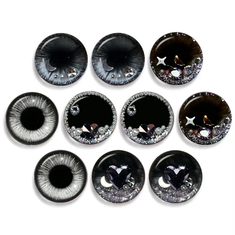 12pcs/Bag Blythe Doll Pupil Eyes Chips Anime Black Series 10mm-40mm Glass Eye DIY Jewelry Making Supplies Bulk Items Wholesale