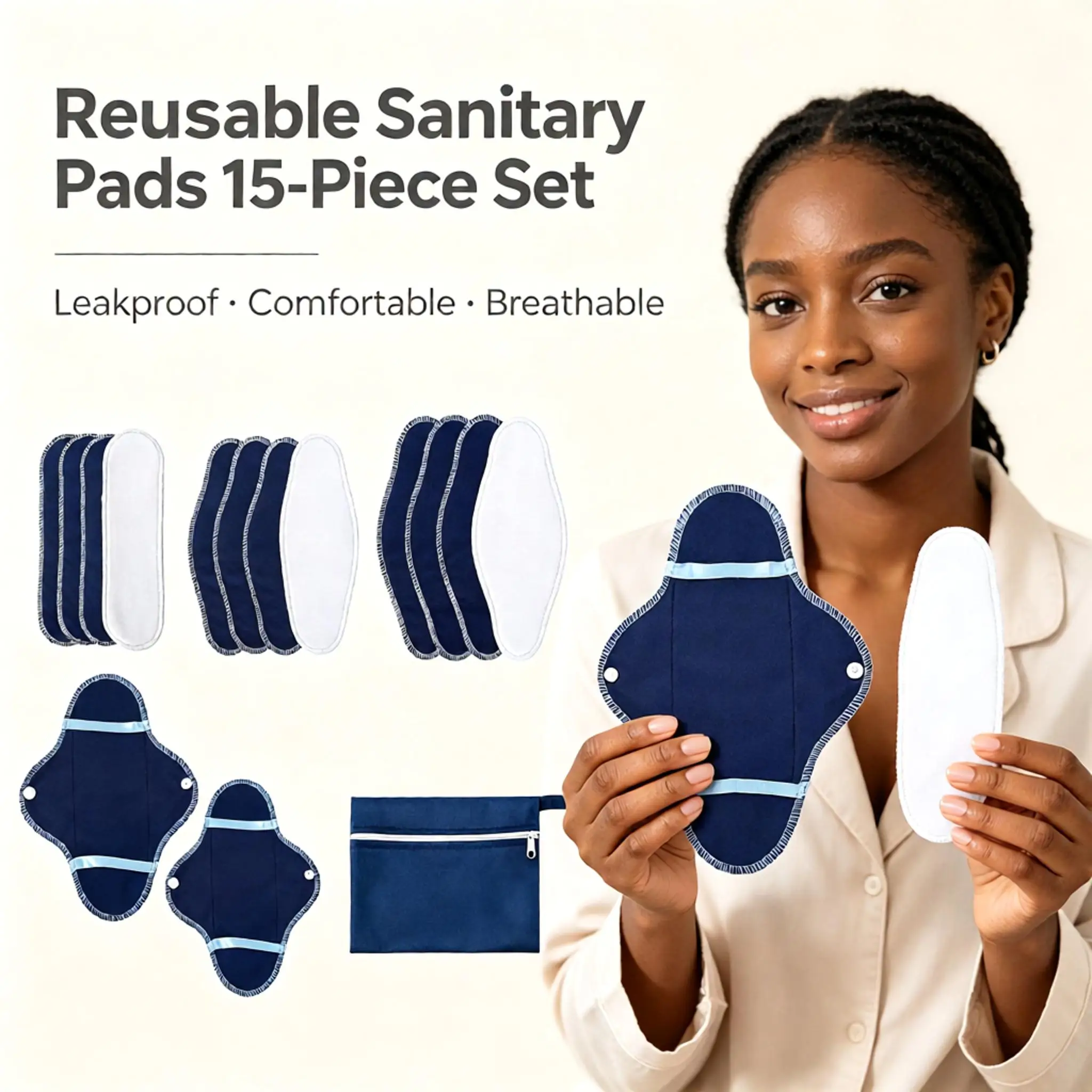 15Pcs Washable Reusable Menstrual Cloth Pads Set Eco Friendly Leak Proof Absorbent Period Pads With Wet Bag For Postpartum Women