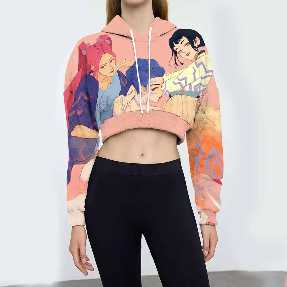 KPOP Dämonenjäger Bedrucktes Damen-Trainingsanzug-Set, modisches Jogging-Sweatshirt, Anzug, Sport, Kapuze, hochwertiges Fitness-Outfit ﻿