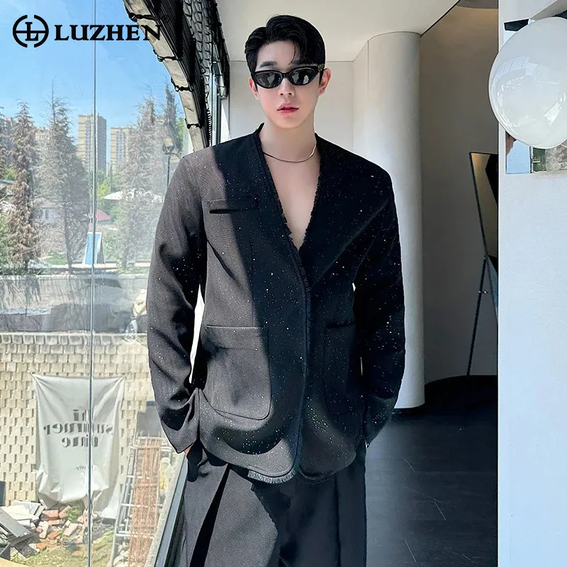 LUZHEN Collarless Suit Jackets Nightclub Style Abstinence Style Original Designer Burr Men's Light Luxury Classy Blazer LZ6493