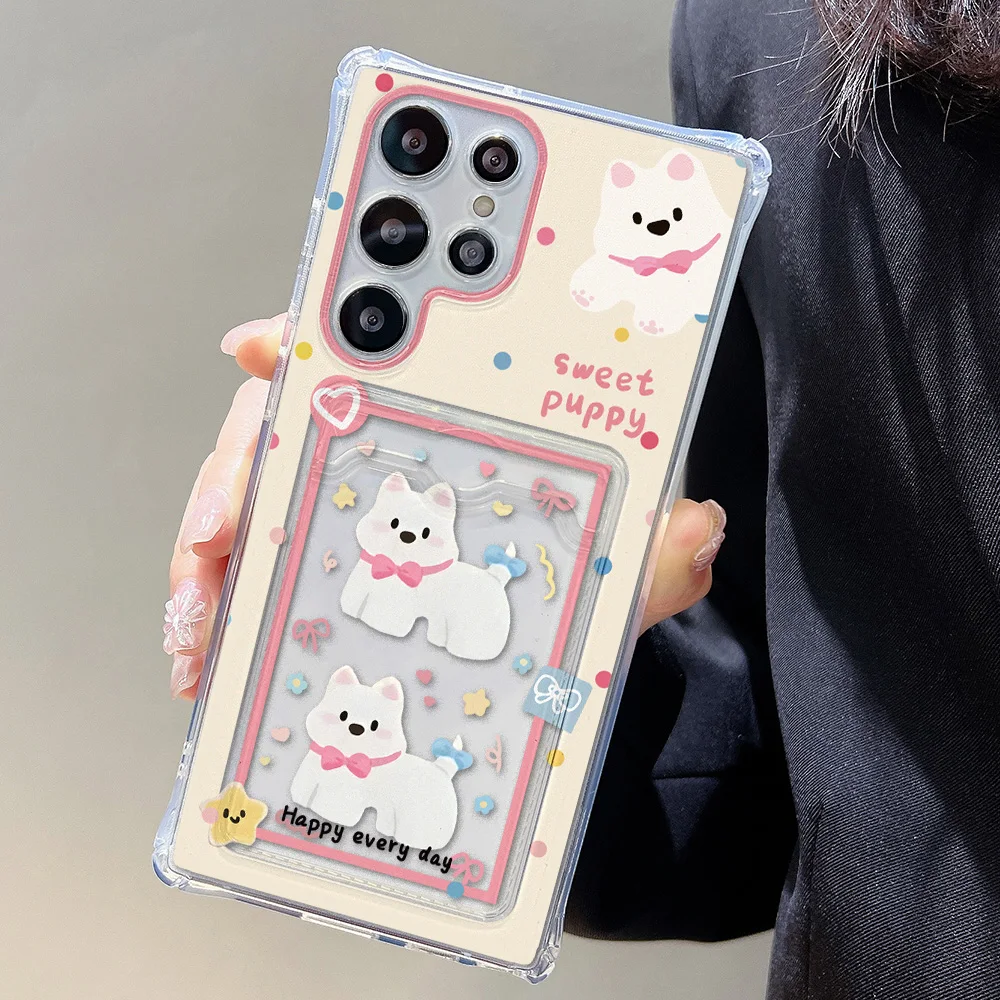 Titular do cartão animal caso de telefone para samsung galaxy s25 ultra a56 5g a55 a54 a53 s24 fe s23 s22 plus a52 silicone macio funda capa