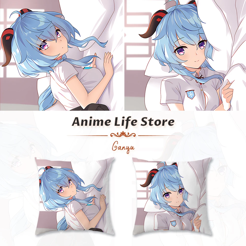 Genshin Impact Ganyu Dakimakura Peach Skin 2WAY Hugging Body Pillow Case Anime Square Pillow Cushion Cover Otaku Gifts 45x45