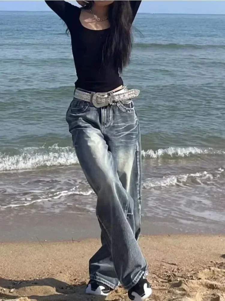 Y2k 2000s Vintage Baggy Jeans Woman Harajuku Streetwear Oversize Denim Pants Korean Style Gyaru Grunge Hip Hop Trousers Good