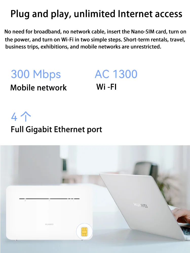 New HUAWEI B535-836 Router 4G CPE Router Cat 7 300Mbps Routers WiFi Hotspot Router with Sim Card Slot 4 Gigabit Ethernet ports