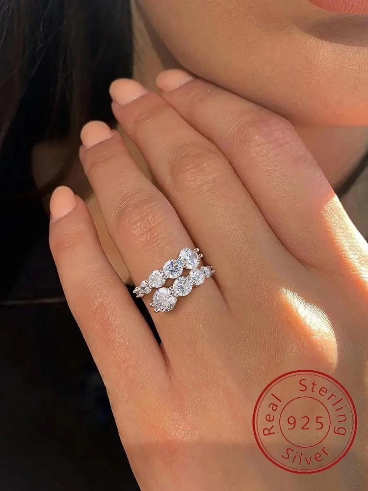 

925 Sterling Silver Classics Full Zircon Adjustable Rings For Women Gift Engagement Wedding Luxury High Quality Fine Jewelry