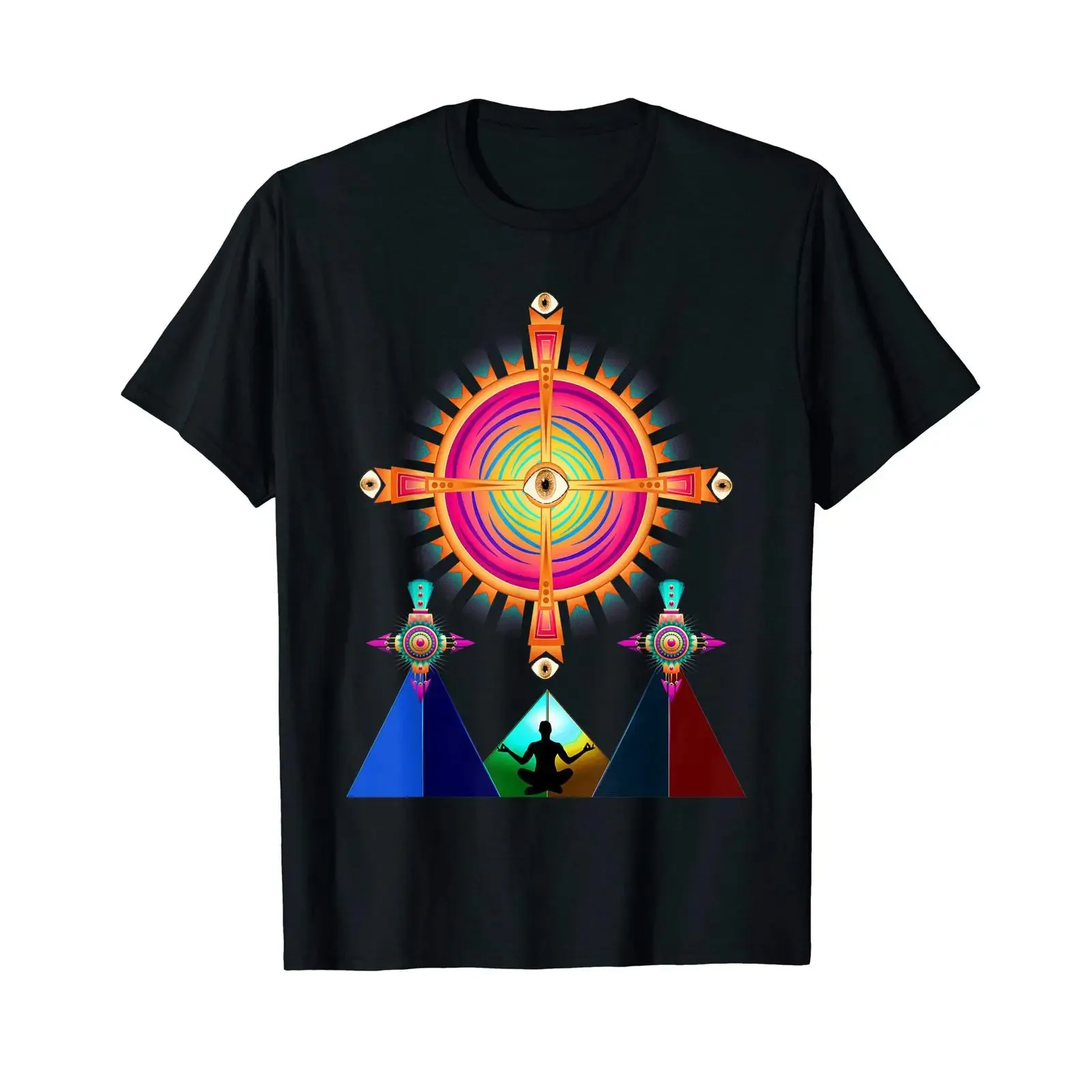 EGYPTIAN SACRED GEOMETRY T SHIRT All seeing eye compass sun vintage Washed fashion Unisex Stretched designer clothes graphic