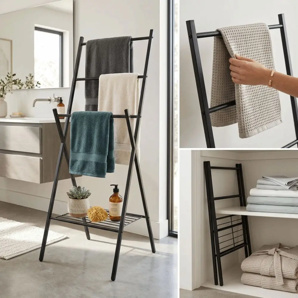 Foldable Structure Foldable Towel Drying Rack Freestanding Frame Space Saving Freestanding Towel Drying Rack Large Capacity
