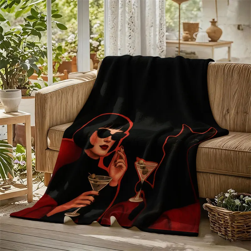 Cocktail Cat Lady Flannel Blanket Warm Soft Halloween Christmas Decorative Couch Warm Cozy All-Season Gift