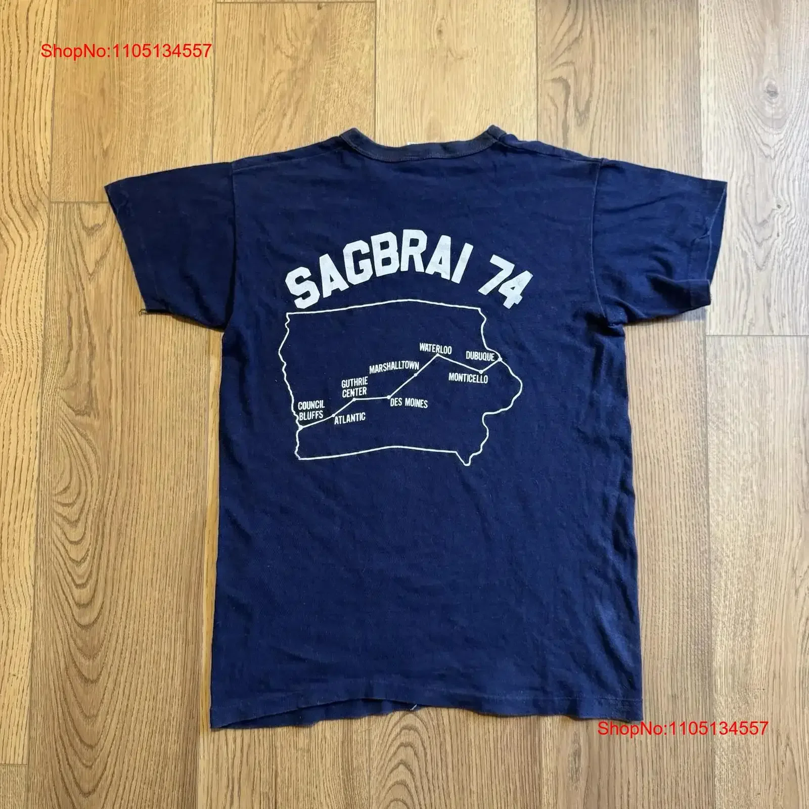 Vintage Iowa Ragbrai Navy Mens Medium T Shirt 70s Russell Athletic Sagbrai Bike vintage Washed fashion Unisex homme