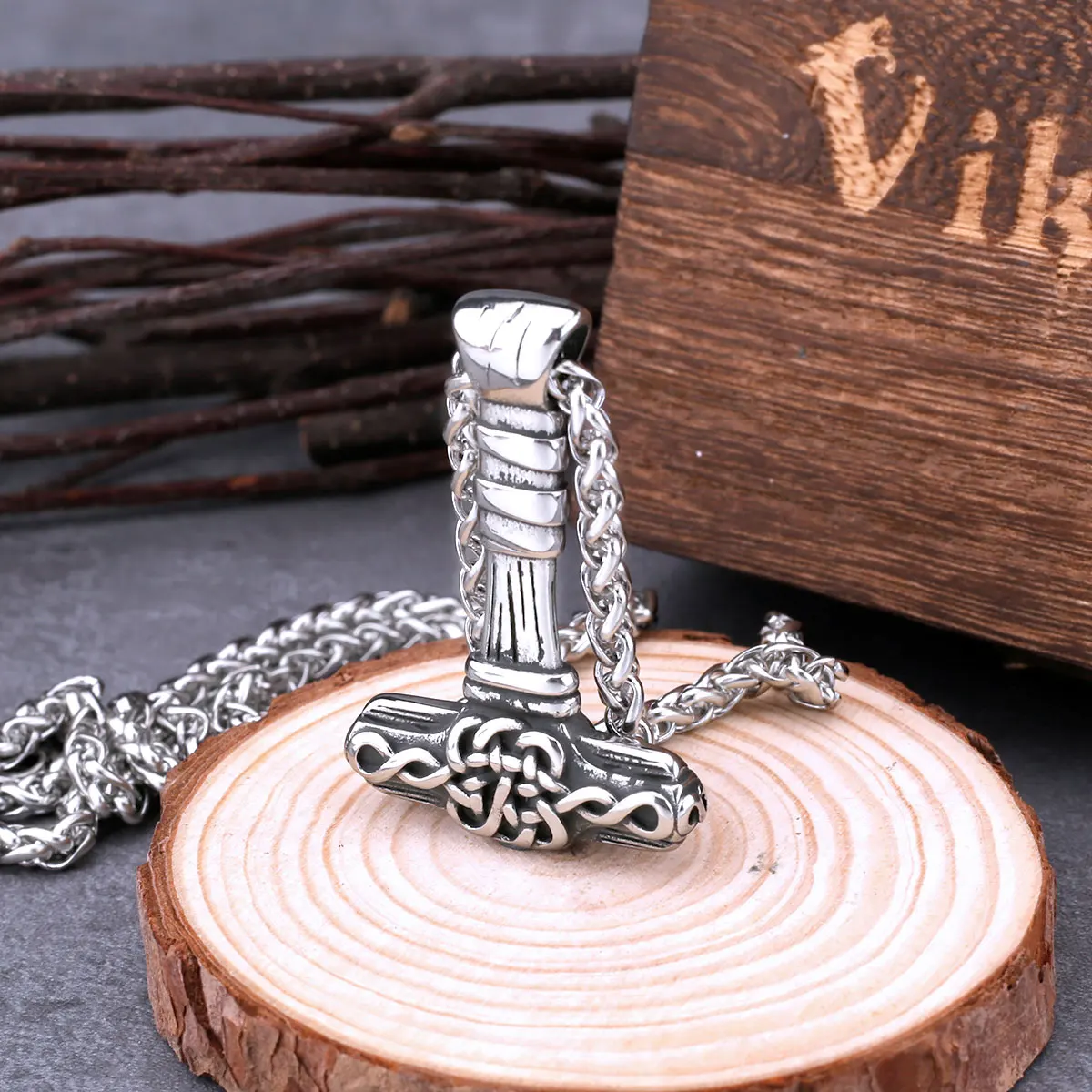 Vintage Vikings Thor's Hammer Mjolnir Odin Necklace Men's Stainless Steel Celtic Knot Rune Pendant Necklace Charm Male Jewelry