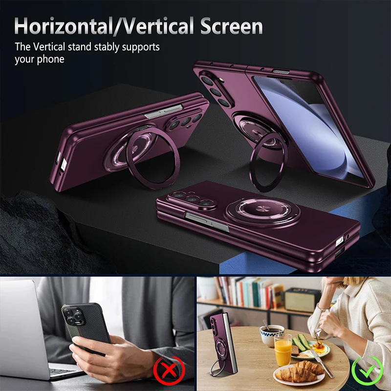 360 Degree Rotating Stand Phone Case for Samsung Z FOLD 5 Z Fold 6 4 Magnetic Wireless Charging Flip 3 4 5 Anti Drop Phone Cover